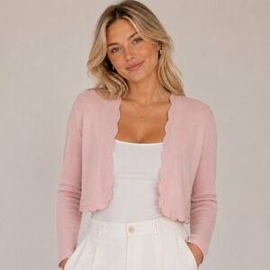 Cuquette Feminine Women Sweater Shrug XL Pastel Pink Scallop Open Cardigan Soft